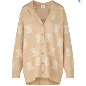 Burberry Monogram Wool Silk Blend Oversized Cardigan – Size M (Light Camel)